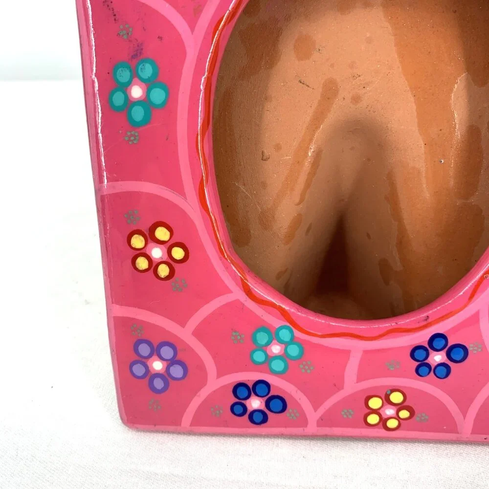 Mexican Terracotta Hand Painted Photo Frame Colorful Folk Art Ceramic 5 x 7